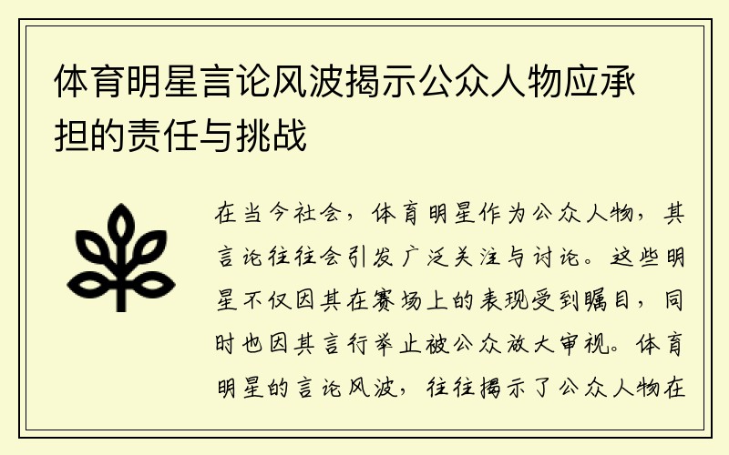 体育明星言论风波揭示公众人物应承担的责任与挑战